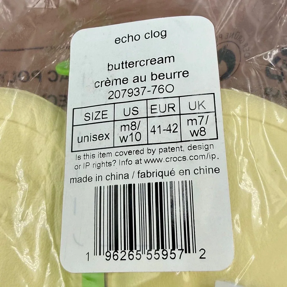 Crocs Echo Clog Buttercream Yellow Pastel‎ M 8/W 10 207937-760 Slip On Chunky